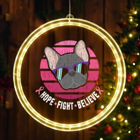 Breast Cancer Awareness French Bulldog Pink Ribbon LED Christmas Window Lights