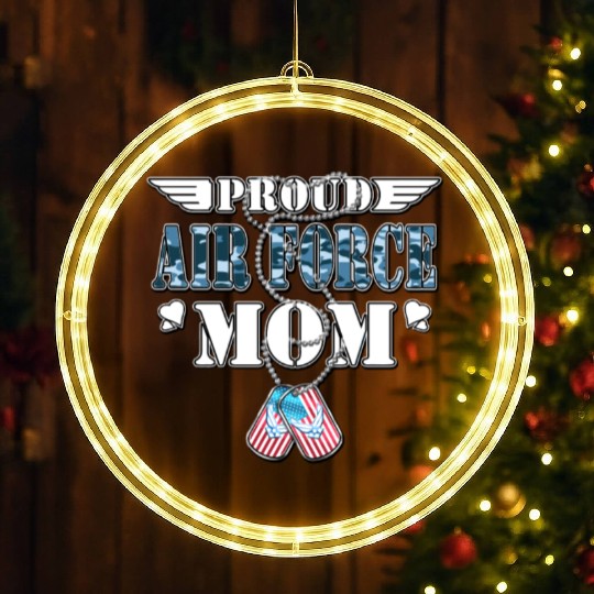 Proud Air Force Mom Us Flag Dog Tags Wings Militar LED Christmas Window Lights