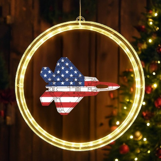 F-22 Raptor Fighter Jet Airplane American Flag F22 LED Christmas Window Lights