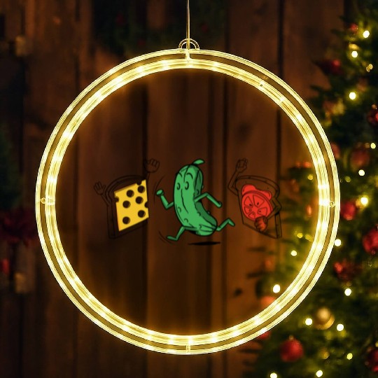 Baseball Pickle Runner Tomato Cheese Sandwich Joke LED Christmas Window Lights