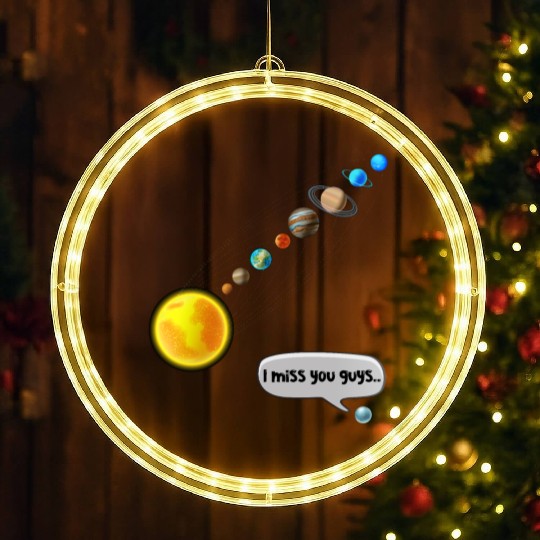 Funny Pluto and Solar System Space Science Gift LED Christmas Window Lights
