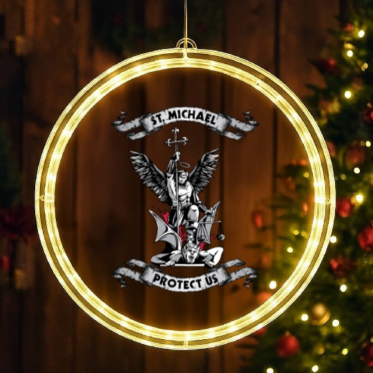 Archangel Saint Michael Protect Us Defend Us LED Christmas Window Lights
