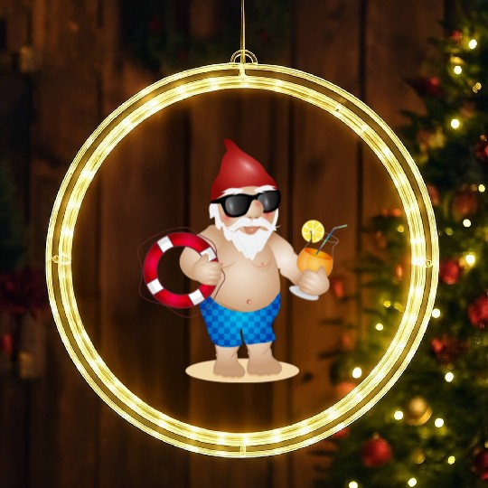Garden gnome with swimming trunks and lifebuoy LED Christmas Window Lights