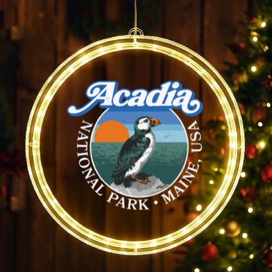 Retro Acadia National Park Vintage Maine Puffin LED Christmas Window Lights