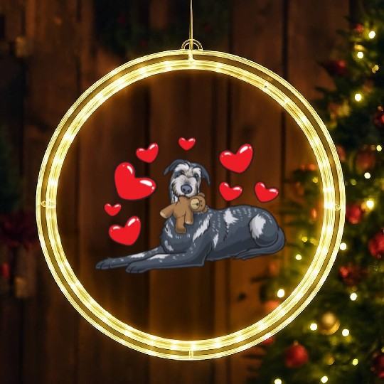 Irish Wolfhound Dog With Stuffed Animal LED Christmas Window Lights