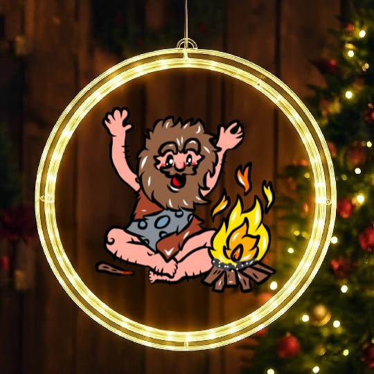Caveman with Fire LED Christmas Window Lights