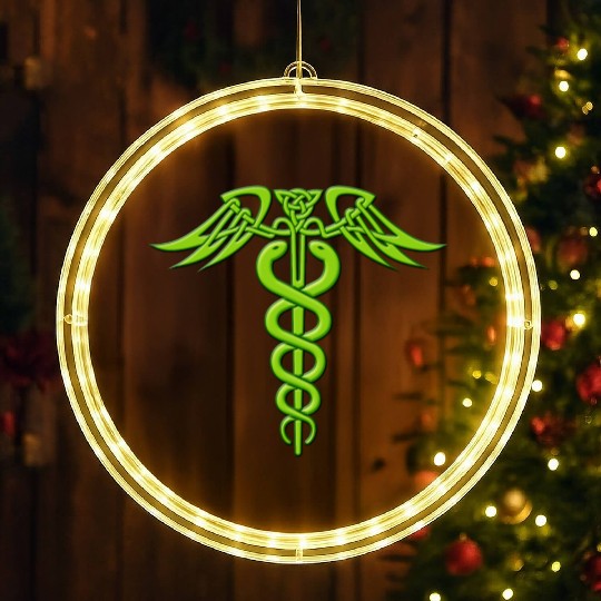 Green Celtic Knot Caduceus LED Christmas Window Lights