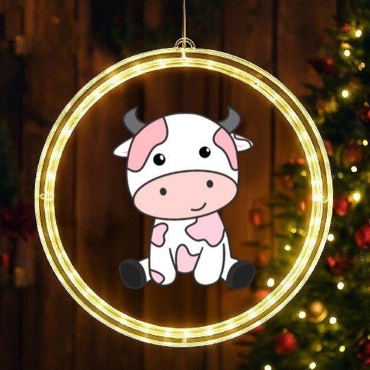 Strawberry Cow Cute Pink Strawberry Cow Kawaii LED Christmas Window Lights