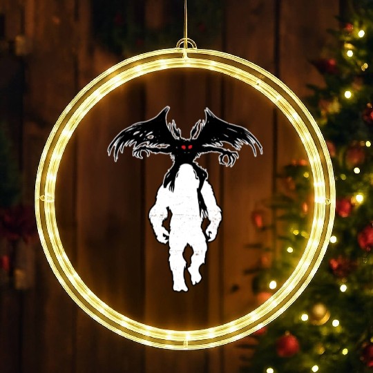 Bigfoot Riding Mothman - Funny Sasquatch Myth LED Christmas Window Lights