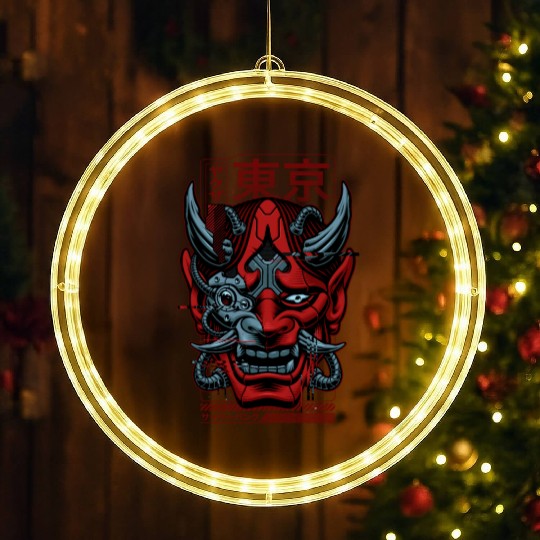Japanese Cyber Oni Mask & Robot Hannya Mask Demon LED Christmas Window Lights