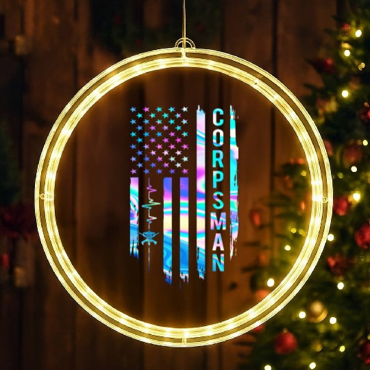 Awesome US Flag Heart Corpsman LED Christmas Window Lights