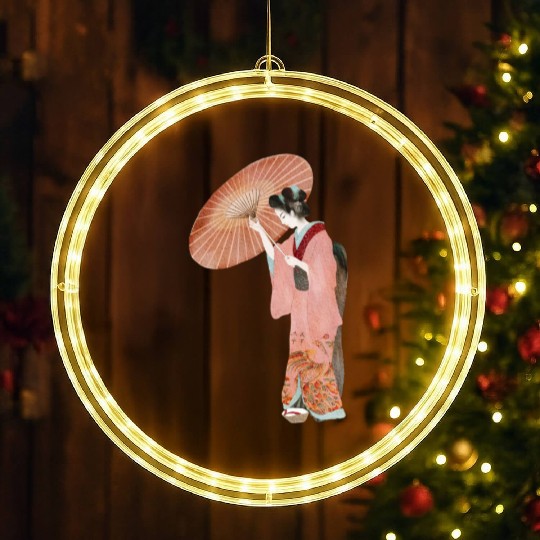 Japanese woman in kimono in a watercolor LED Christmas Window Lights