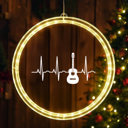 Acoustic Guitar Heartbeat LED Christmas Window Lights Guitar Musician T