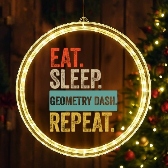 Eat sleep geometry dash repeat retro vintage LED Christmas Window Lights