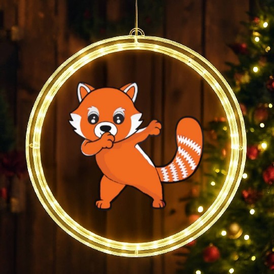 Dabbing Red Panda Cherry Blossoms Bamboo LED Christmas Window Lights