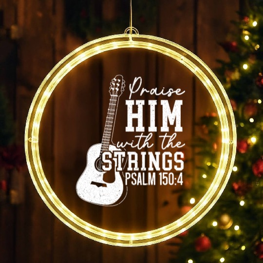 Praise Him With The Strings Guitars Musician LED Christmas Window Lights