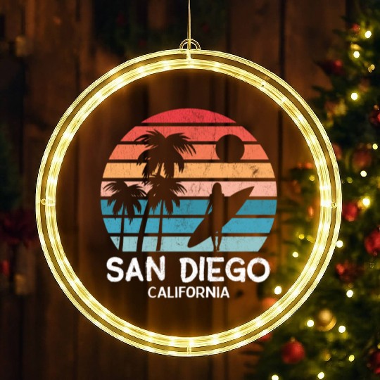 Distressed San Diego Surfer Retro Sunset LED Christmas Window Lights