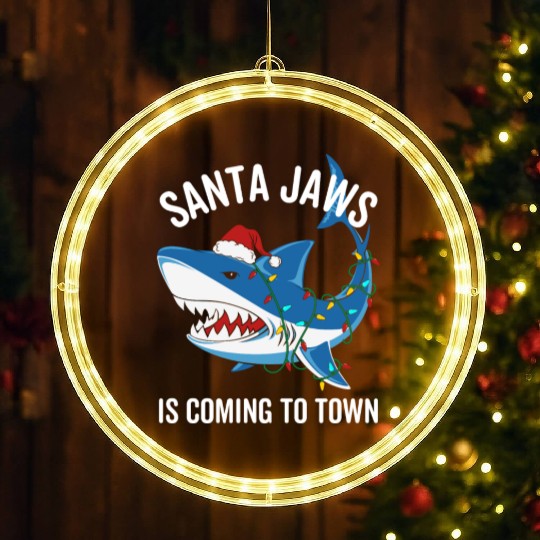Santa Jaws Is Coming To Town Funny Christmas Shark LED Christmas Window Lights