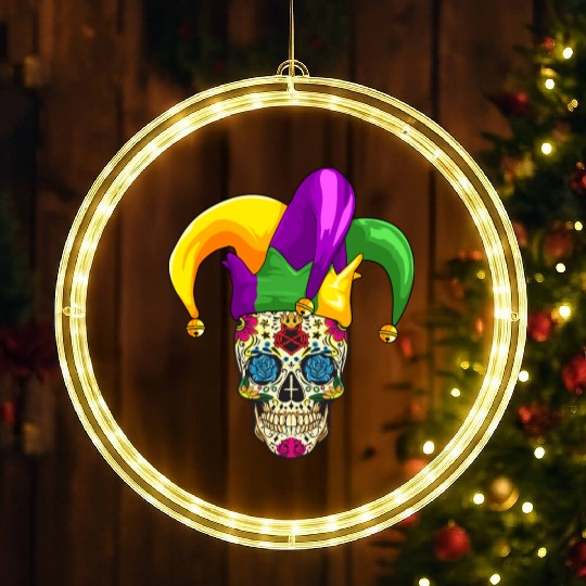 Sugar Skull Mardi Gras Jester Joker Louisiana Carn LED Christmas Window Lights