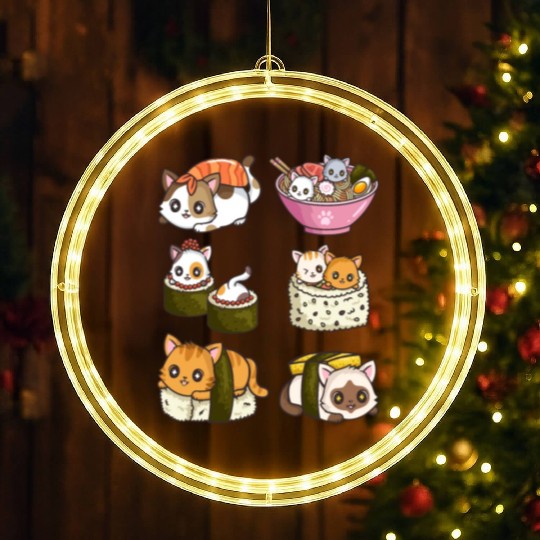 Sushi Cat Japanese Anime LED Christmas Window Lights