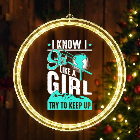Ski like a Girl Retro Vintage Snow Skiing Winter LED Christmas Window Lights