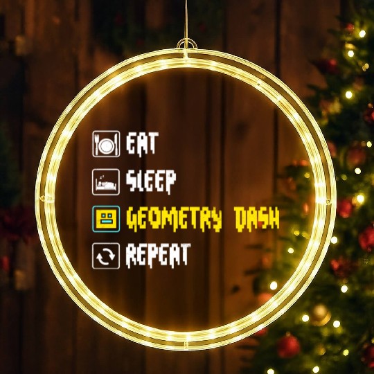 Eat sleep geometry dash repeat retro Jumper Repeat LED Christmas Window Lights