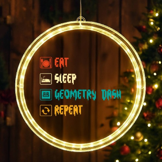 Eat sleep geometry dash repeat retro Jumper Repeat LED Christmas Window Lights