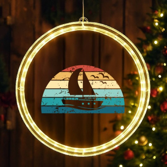 Retro Boating Sunset Vintage boat Sunrise LED Christmas Window Lights