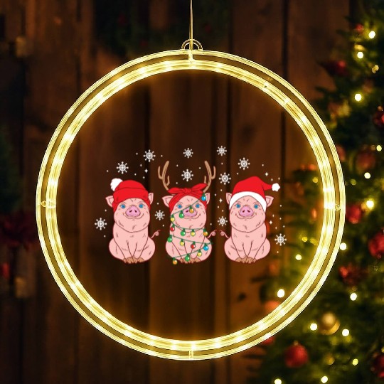 Christmas Funny Cute Pigs Winter Holiday Xmas LED Christmas Window Lights