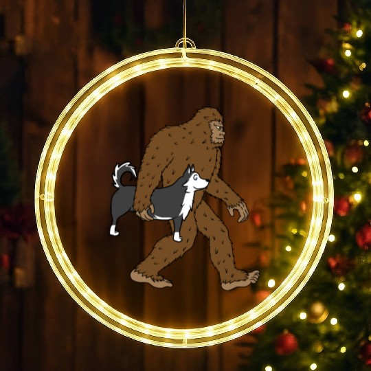 Bigfoot Sasquatch Carrying Husky LED Christmas Window Lights