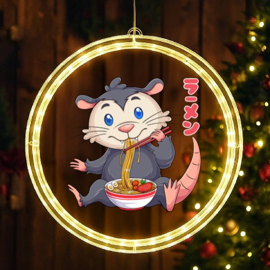 Kawaii Opossum Ramen Noodles Japanese Anime Noodle LED Christmas Window Lights