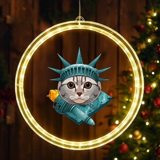 Statue Of Liberty Scottish Fold 4th Of July Cat US LED Christmas Window Lights
