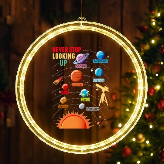 Telescope Solar System Planets Astronomy Lover LED Christmas Window Lights