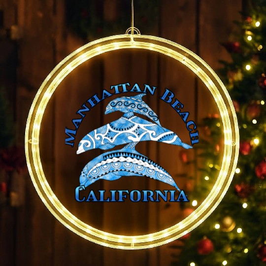 Manhattan Beach California Vacation Tribal Dolphin LED Christmas Window Lights