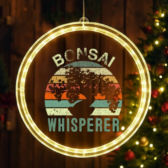 Bonsai Whisperer Retro Sunset Funny Japanese Minia LED Christmas Window Lights