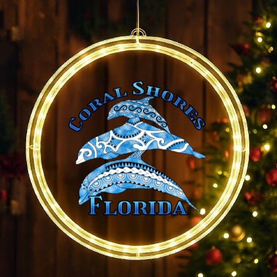 Coral Shores Florida Vacation Tribal Dolphins LED Christmas Window Lights