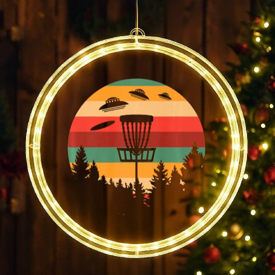 Funny Disc Golf UFO Player Coach Retro LED Christmas Window Lights