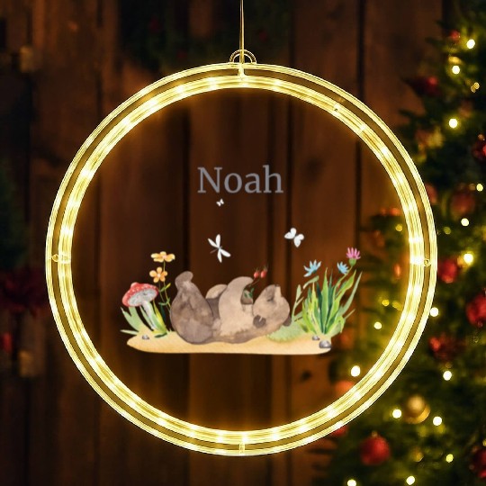 Forest Animal Bear Flowers Name Noah LED Christmas Window Lights