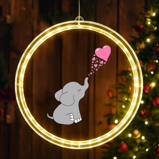 Grey Elephant with love LED Christmas Window Lights