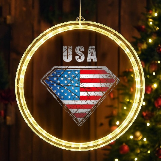 USA superhero flag legend vintage crest LED Christmas Window Lights