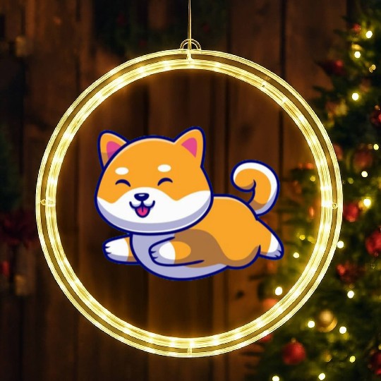 Cute Shiba Inu Dog Running LED Christmas Window Lights