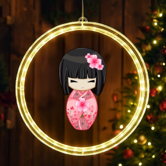 Cherry Blossom Geisha Japanese Kokeshi Doll LED Christmas Window Lights