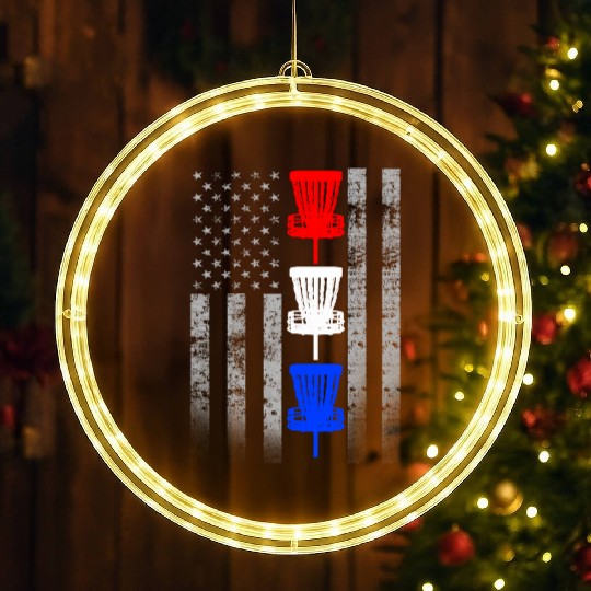 Red White and Blue Disc Golf Flag LED Christmas Window Lights