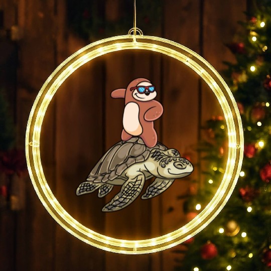 Sloth Surfing Turtle Slow Animal Lover LED Christmas Window Lights