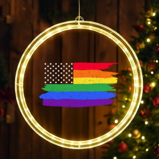 LGBTQ American Flag Colorful Lesbian Gay Pride LED Christmas Window Lights