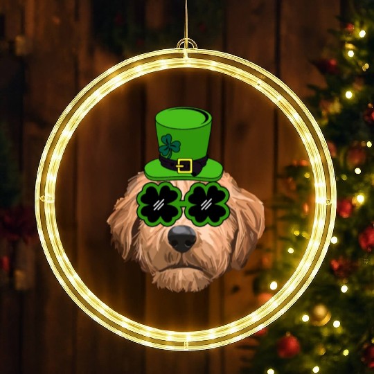 Irish Goldendoodle Doodle Dog St Patrick's Day LED Christmas Window Lights