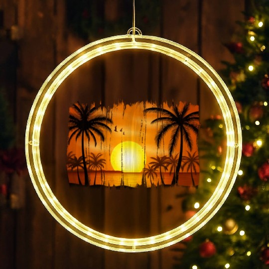 Retro Sunrise, Beach, Palm Trees, Vacation LED Christmas Window Lights