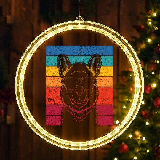Retro Llama Alpaca Lover Birthday Llamas LED Christmas Window Lights