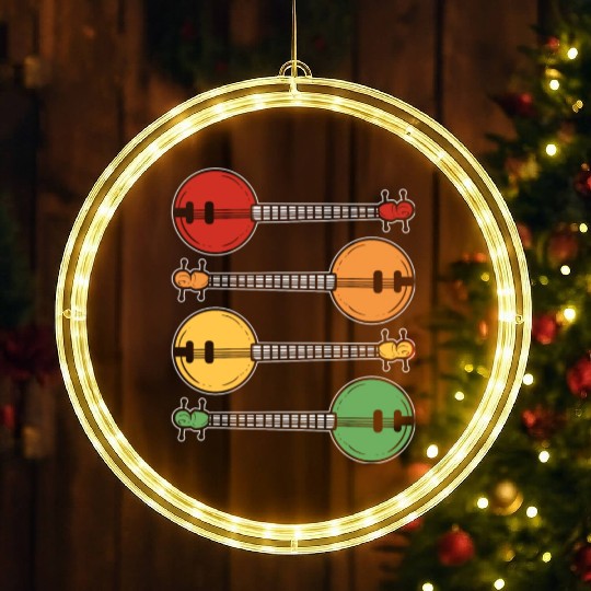 Vintage Banjo Musician Gift LED Christmas Window Lights