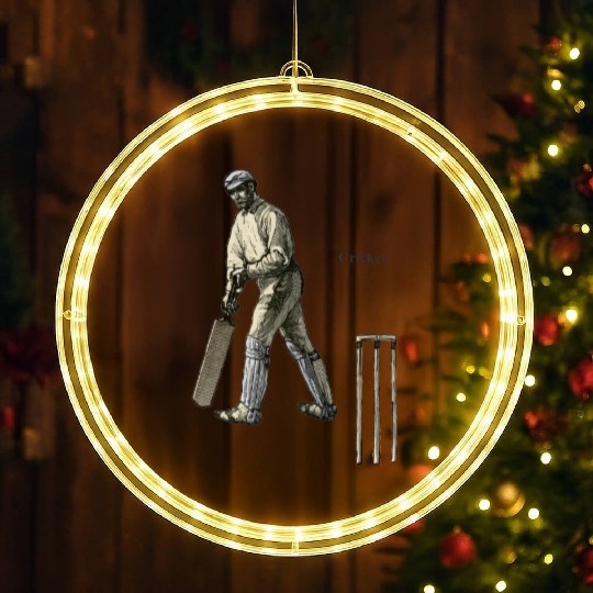 Vintage Cricket Player with a Bat and Wicket URM LED Christmas Window Lights